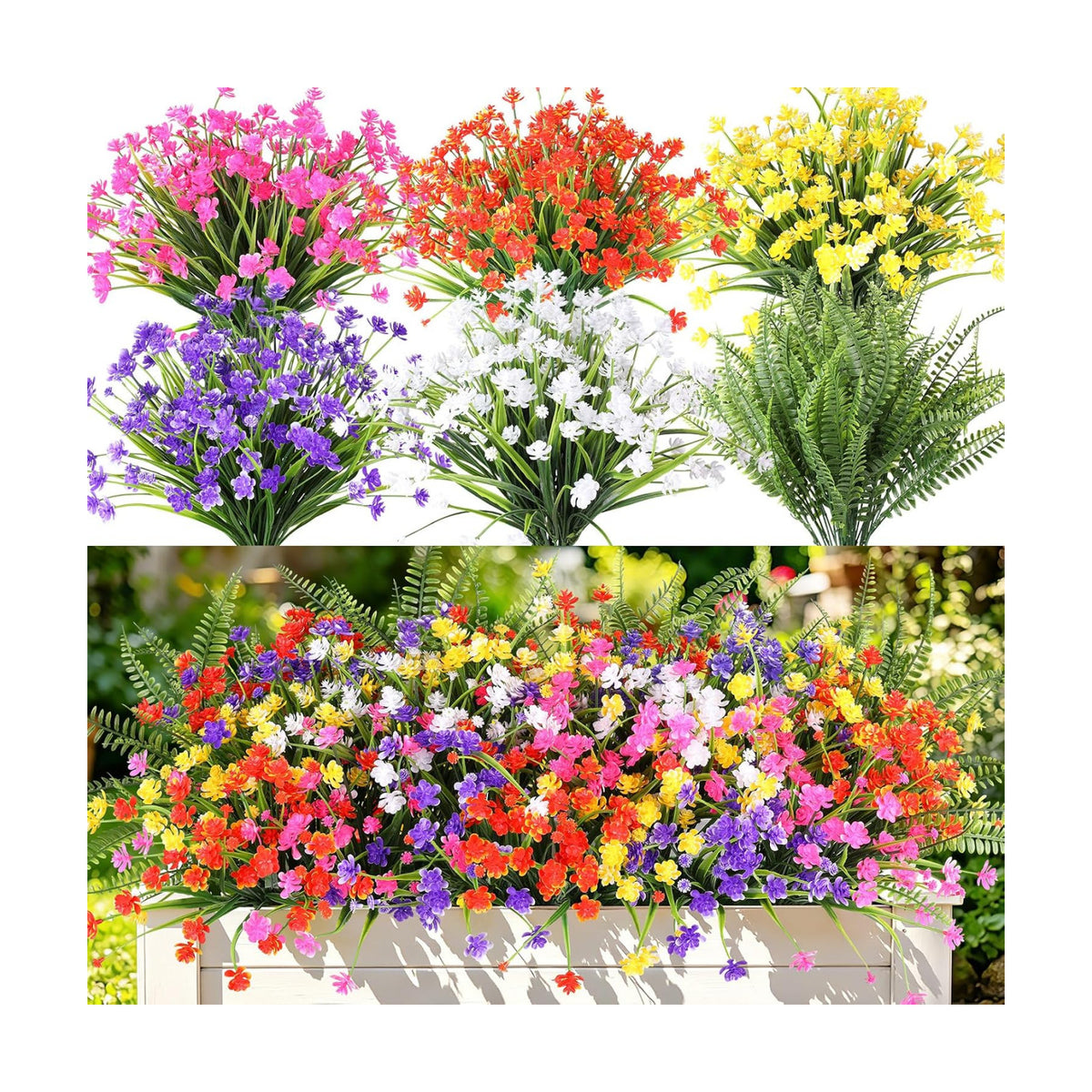 24PCS Artificial Outdoor Flowers, UV Resistant Plastic Flowers
