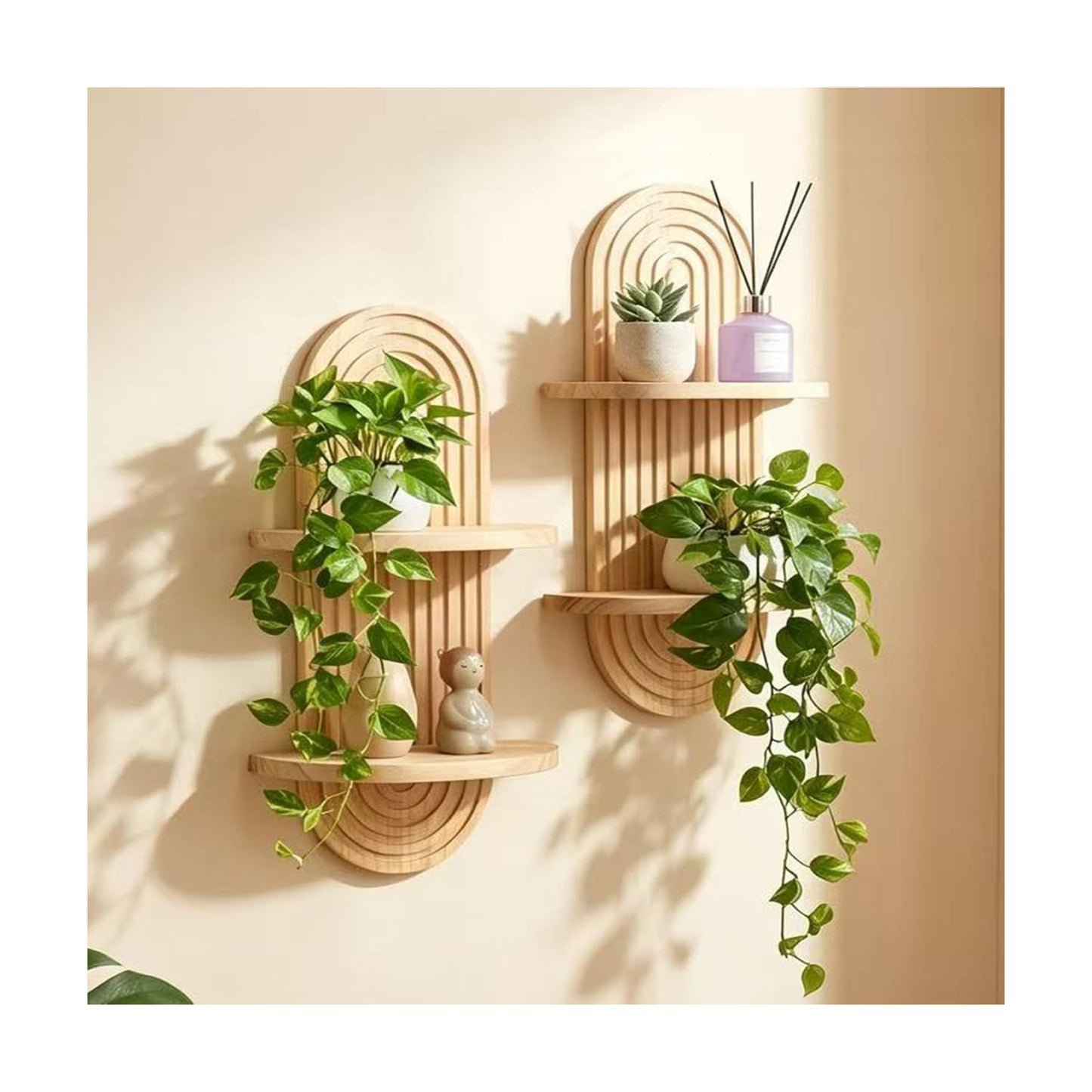 Boho Aesthetic Wall Shelves / Double Layer - Nature / 16.9 x 9.4 / Set of 2