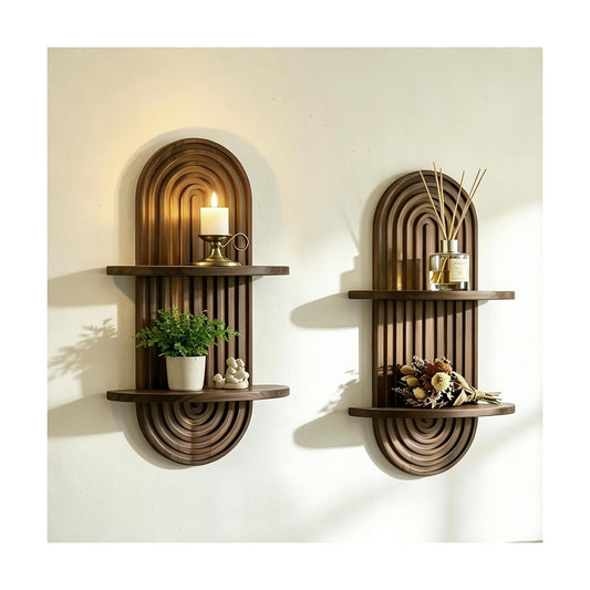 Boho Shelves Bohemian Decorative Wall Shelves Boho / Double Layer - Vintage / 16.9 x 9.4 / Set of 2
