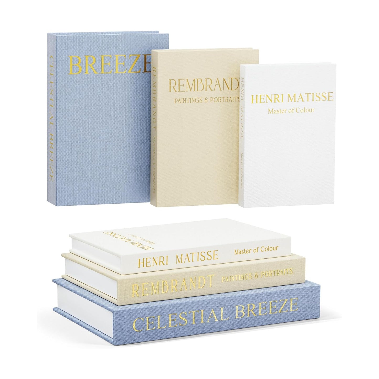 Linen Faux Books / Blue / Beige / White / Set of 3