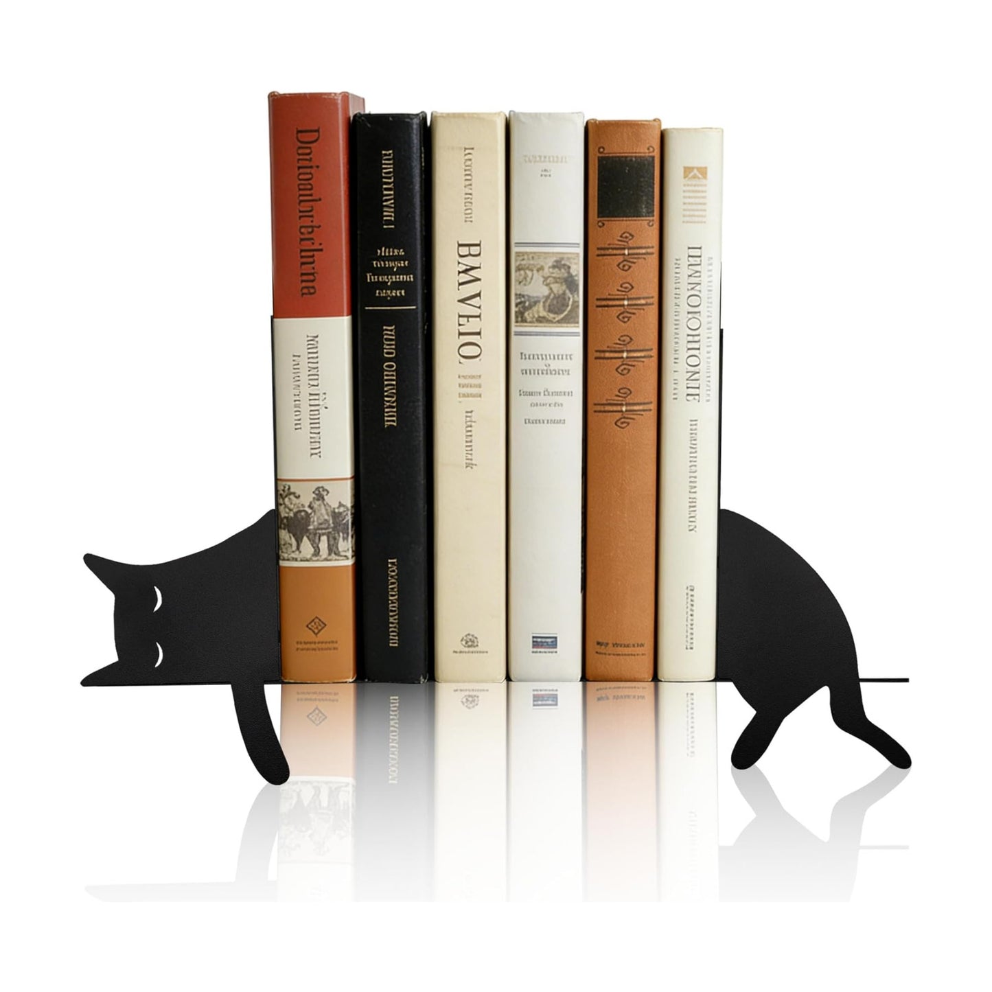 Metal Sleepy Cat Bookends / Black / Set of 2