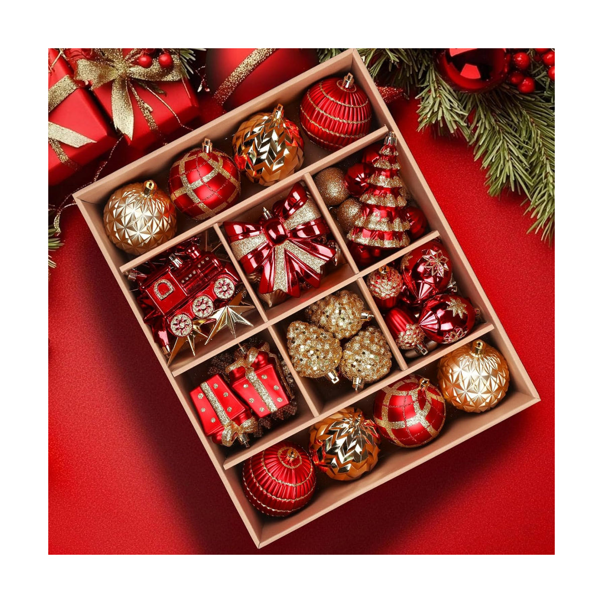 Alupssuc 82pcs Classic Christmas Balls Ornaments Set, Red and Gold