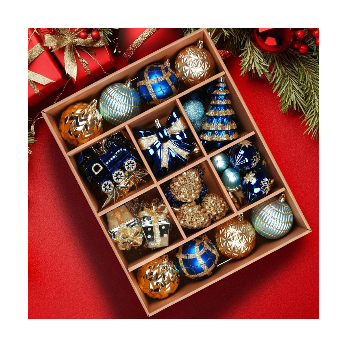 Alupssuc 82pcs Classic Christmas Balls Ornaments Set, Blue and Gold