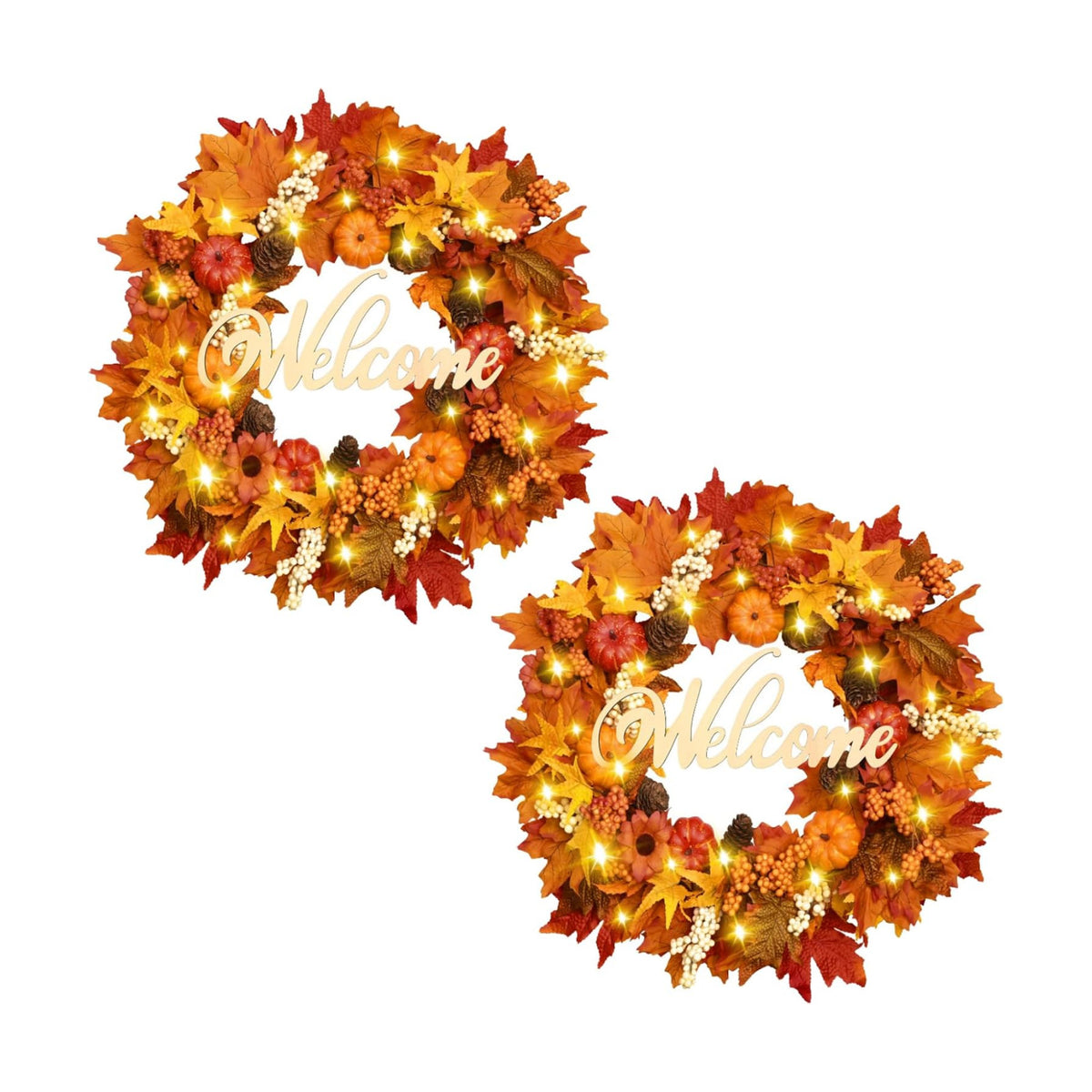 Waipfaru 2 Pack Fall Decor, 22" Fall Wreaths for Front Door, Autumn Wreath