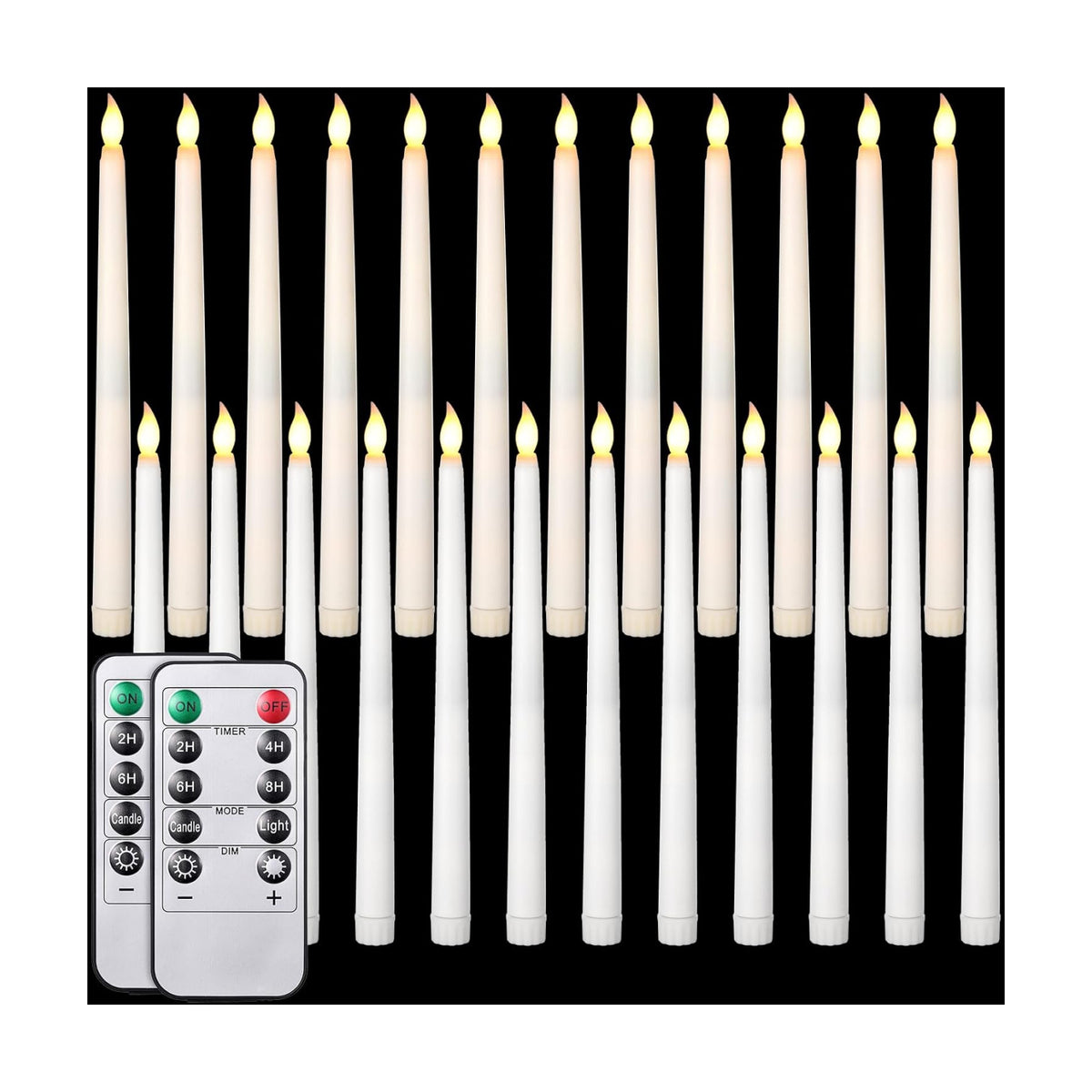 24 Pack Flameless Flicker Taper Candles Bulk with Remote and Timer, Battery Operated LED Warm White Taper Candles Light