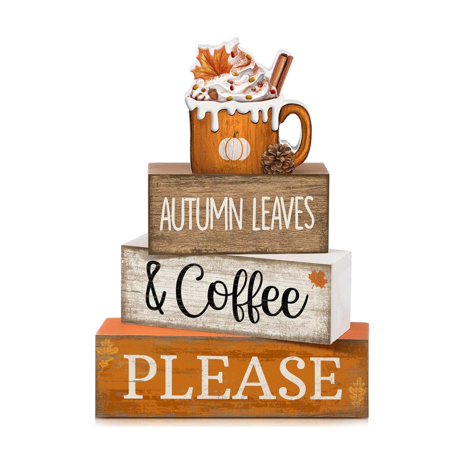 Lineshading 4 Pcs Fall Coffee Table Decor Fall Decor for Home Pumpkin Latte