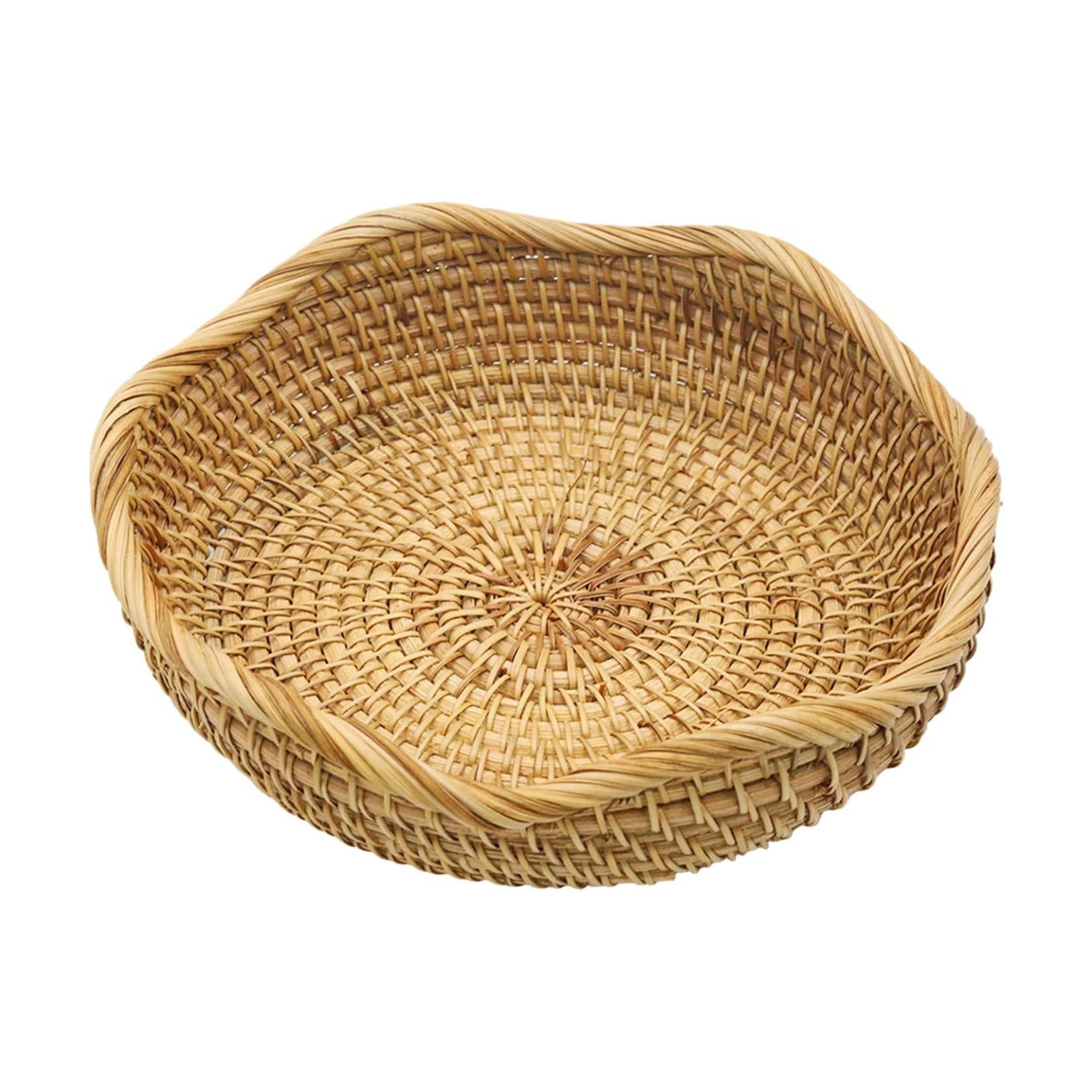 Handmade Rattan Basket Small Round Woven Storage Basket Tray Small Decorative / 8.7 / Basic-wavy