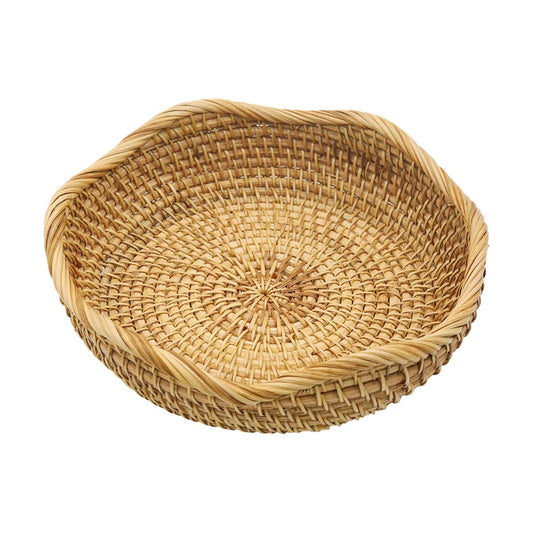 Handmade Rattan Basket Small Round Woven Storage Basket Tray Small Decorative / 8.7 / Basic-wavy