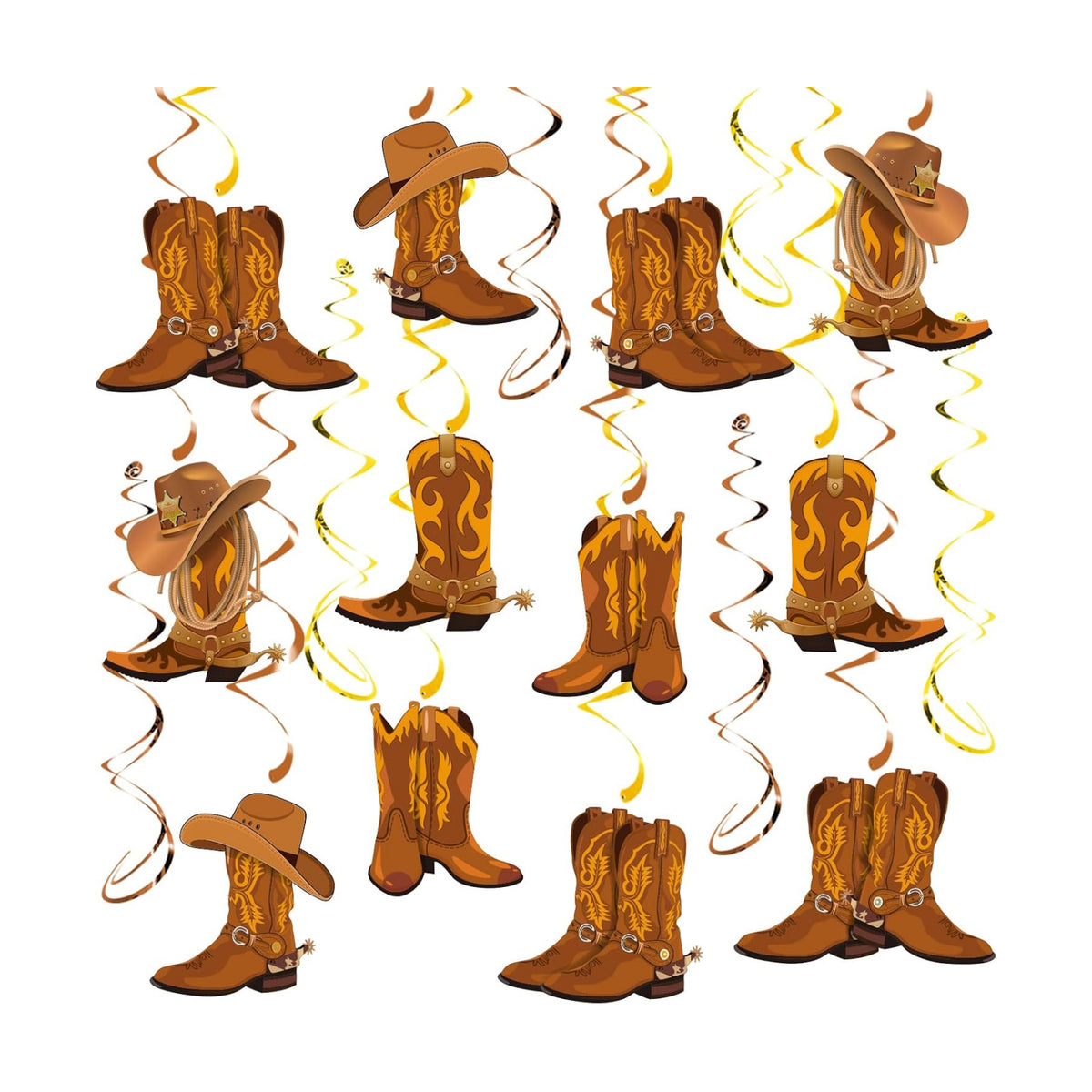West Cowboy Hanging Swirls, 30Pcs Western Cowboy Boot Ceiling Streamers Cowgirl Hanging Decorations for Wild West Themed Party Supplies