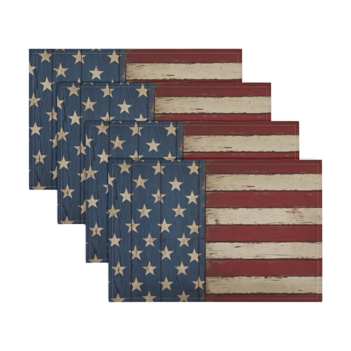 4th of July Placemats Set of 4 18x12 Inch Patriotic American Flag Linen Place Mats Heat-Resistant Washable Wipeable Independence Day Memorial Day Table Mat for Party Kitchen Dining Room Dinner Table
