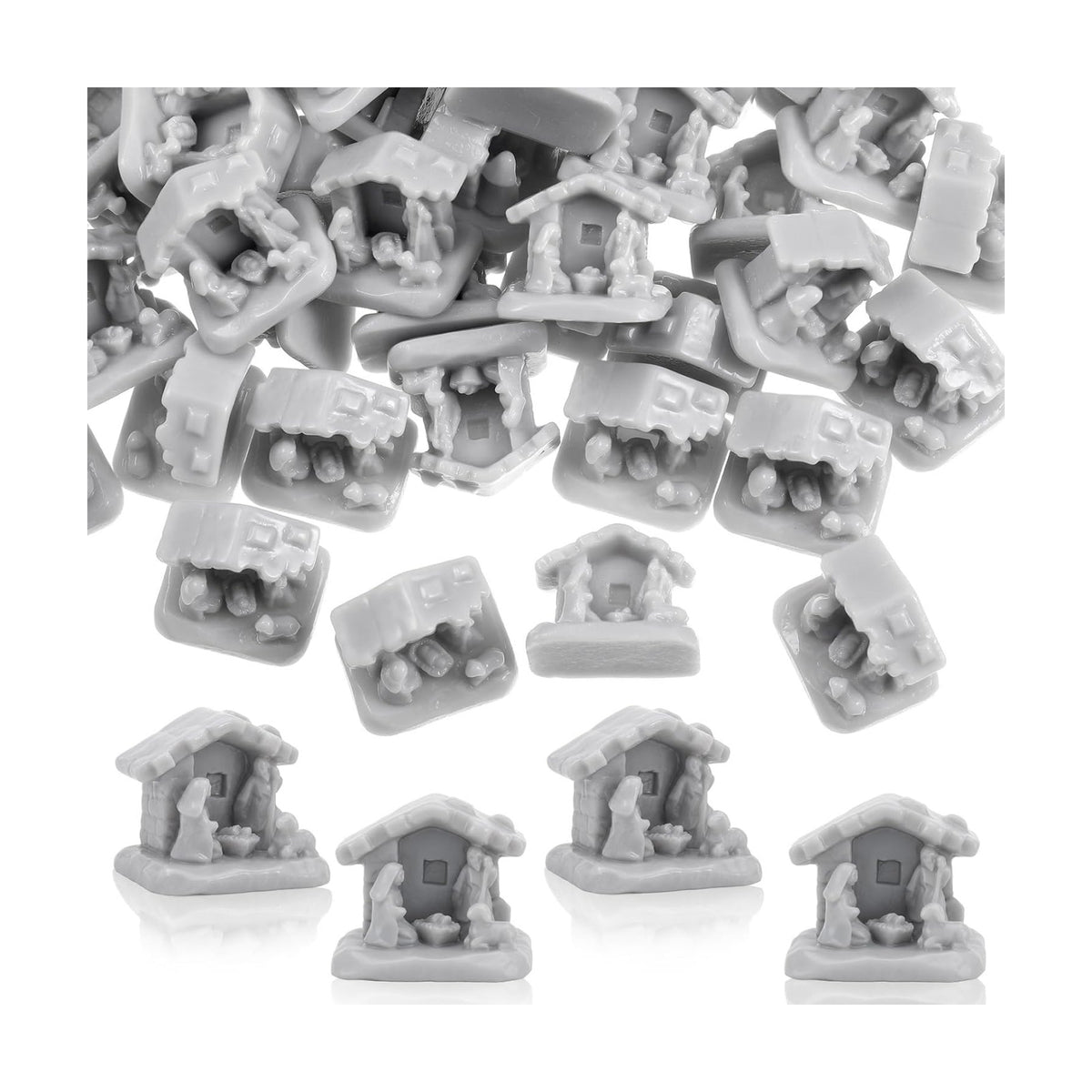 RoundFunny 50pcs Miniature Christmas Nativity Resin Holy Family with Manger