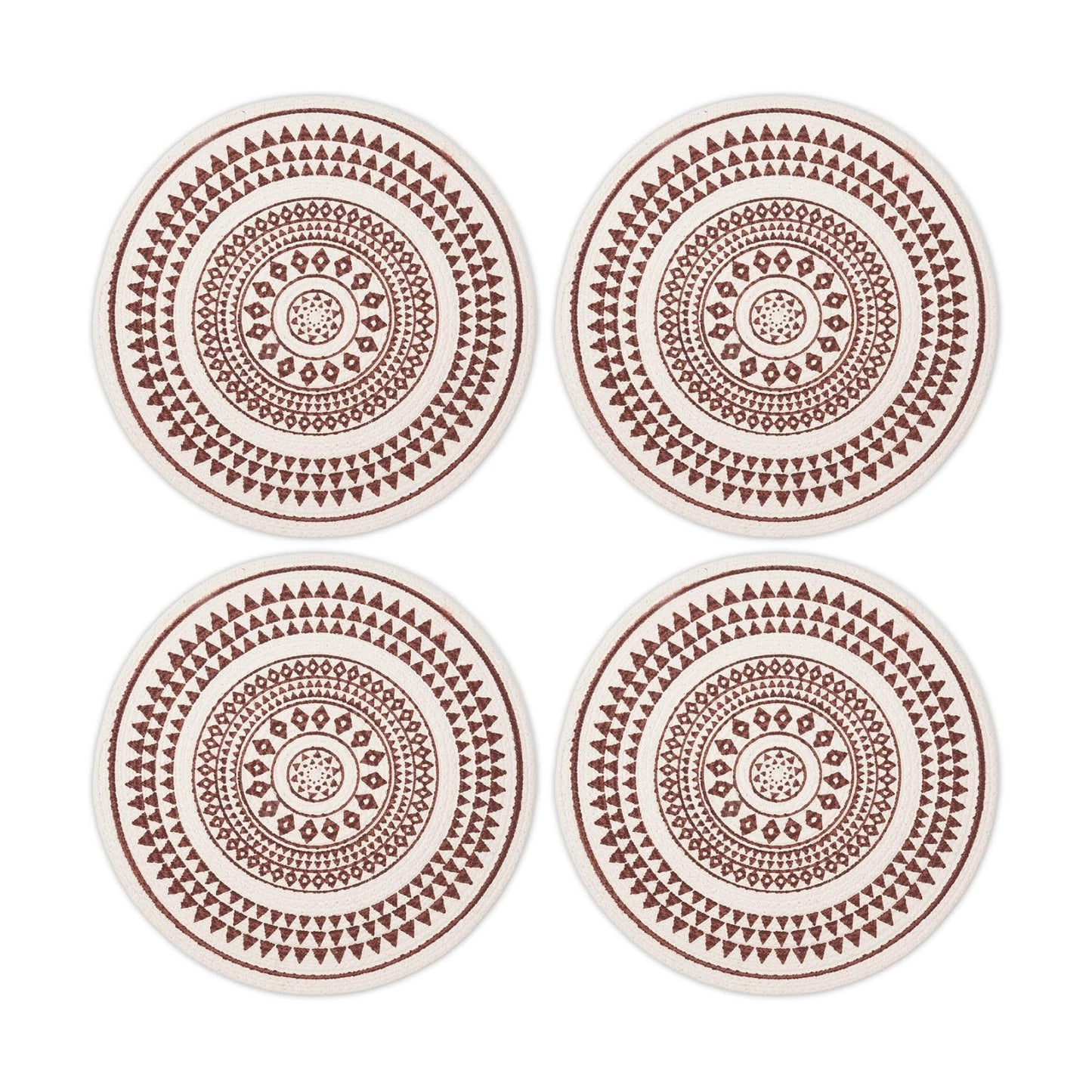 Encasa XO Dining Placemats, Cotton Round Table Mats 13" Maroon Mandala-3 Print