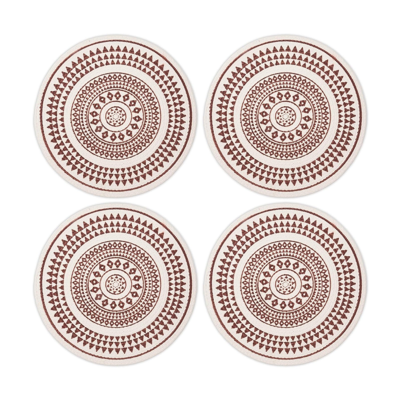 Encasa XO Dining Placemats, Cotton Round Table Mats 13" Maroon Mandala-3 Print