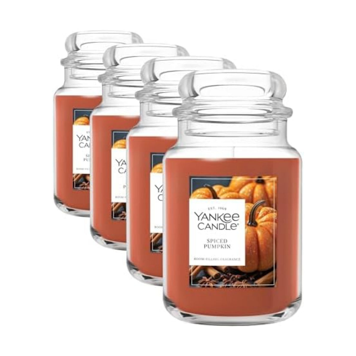 Yankee Candle Spiced Pumpkin, Fall Scented Candle, 22oz Large Jar with up to 150 Hour Burn Time, Giftable (Pack of 4)