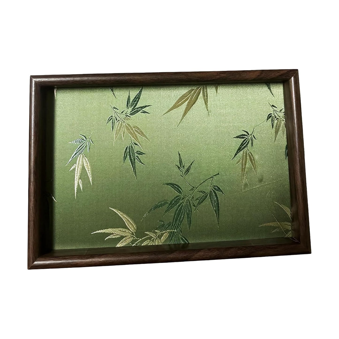 Bamboo Embroidered Decorative Tray Wooden Catchall Tray for Dresser / Green