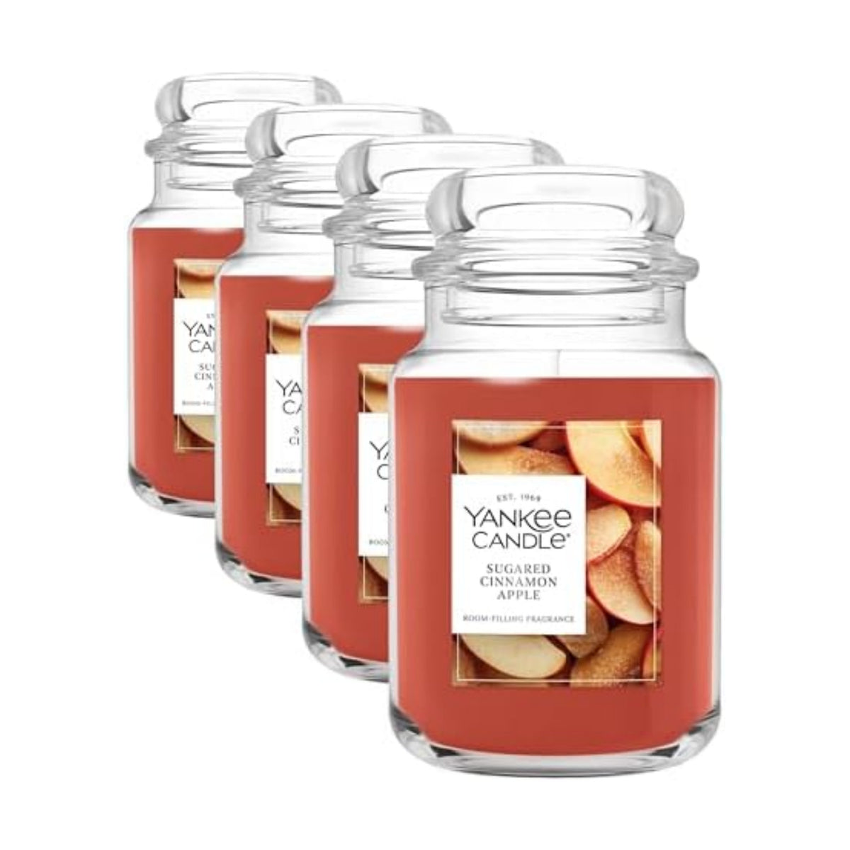 Yankee Candle Sugared Cinnamon Apple, Scented Candle, 22oz Large Jar with up to 150 Hour Burn Time, Giftable (Pack of 4)