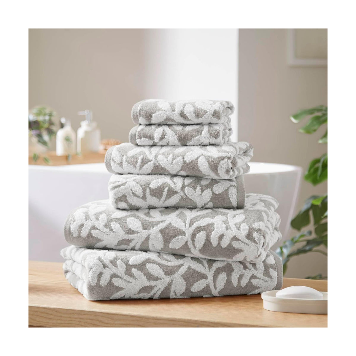 Madison Park Skyler Floral Decorative Bath Towel Set, 6 Piece, Grey | Zero Twist Cotton, Quick Dry, Ultra Soft, Plush