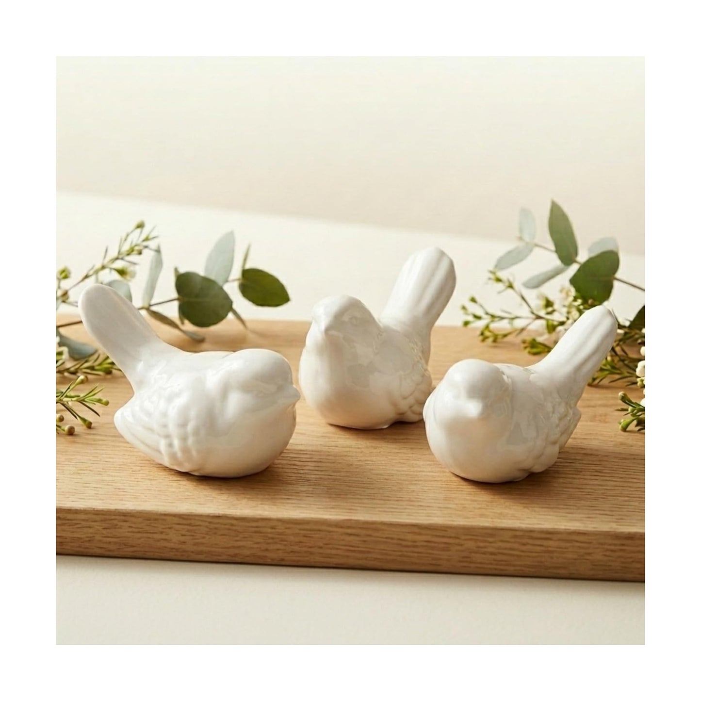 Ceramic Bird Figurines / White / Set of 3