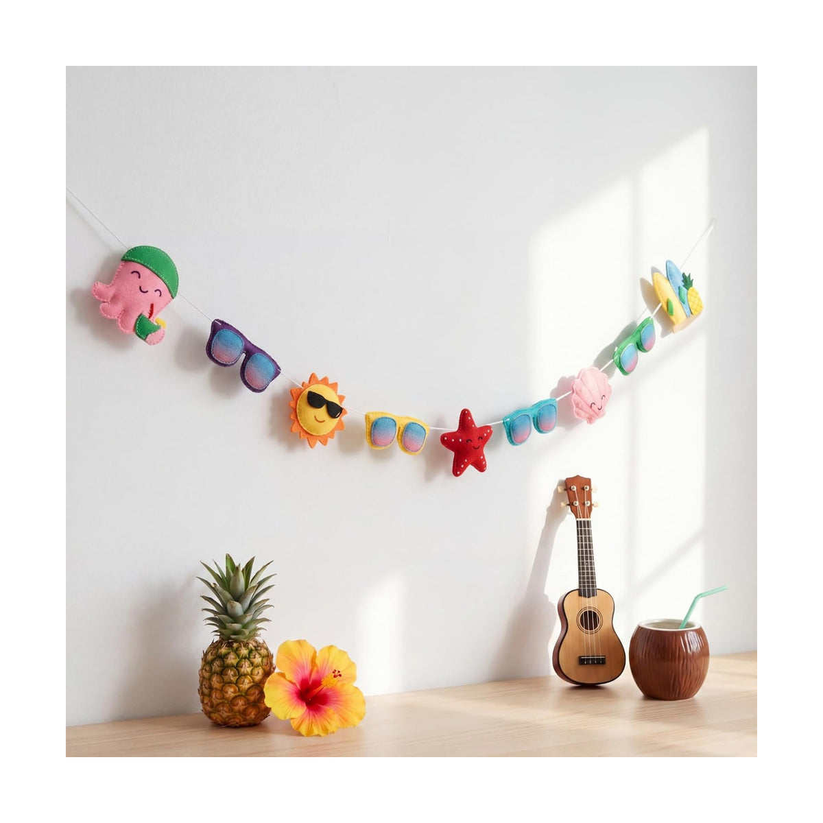 Frienda 8.2 ft Felt Summer Banner Garland 3D Sunglass Sun Starfish Seashell