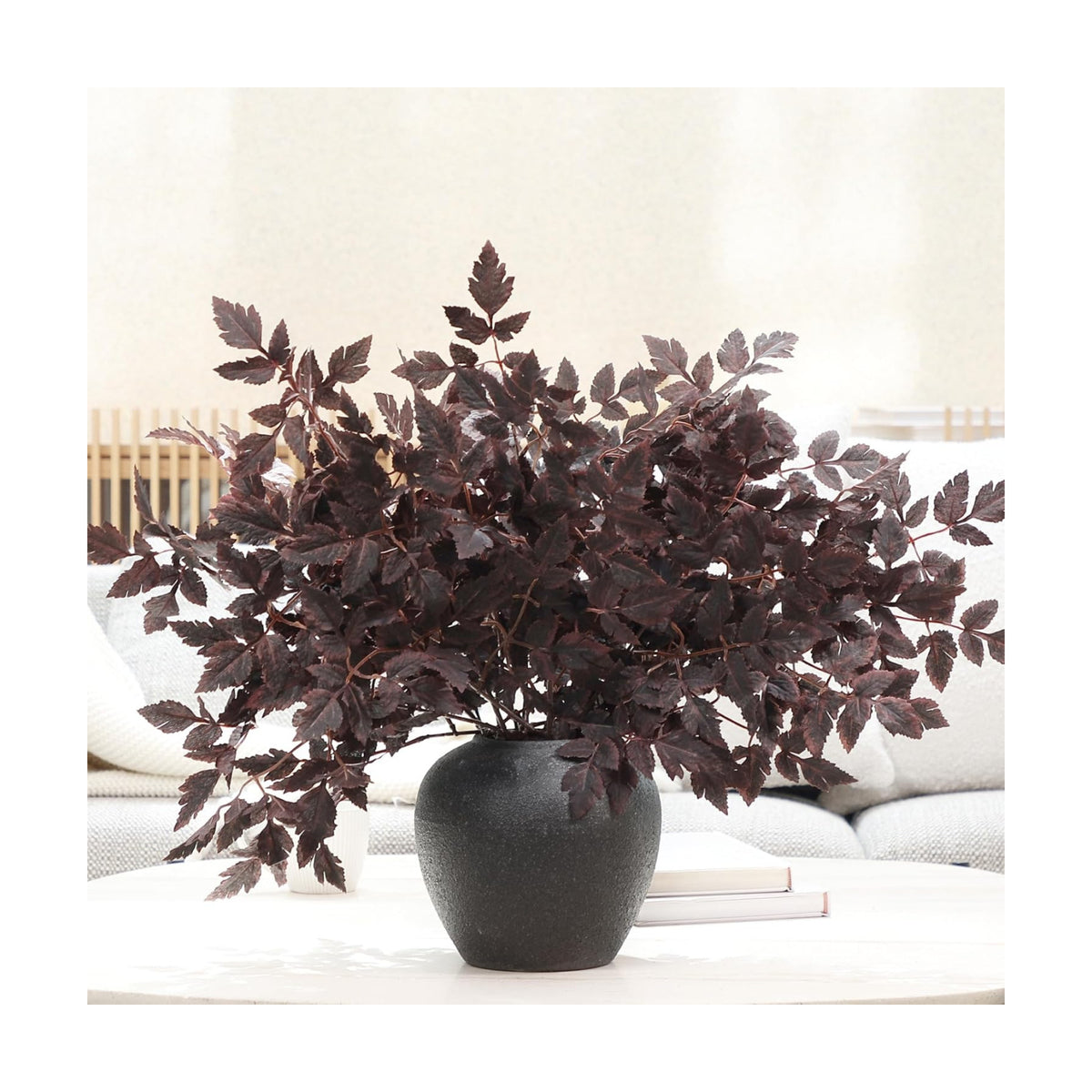 PERFNIQUE 4 Pack Artificial Plum Cimicifuga Leaf Sprays, 24" Faux Ramosa Branches for Vase, Fall Floral Stems for Table Centerpiece, Farmhouse, Wedding, Mantel, or Halloween Decor