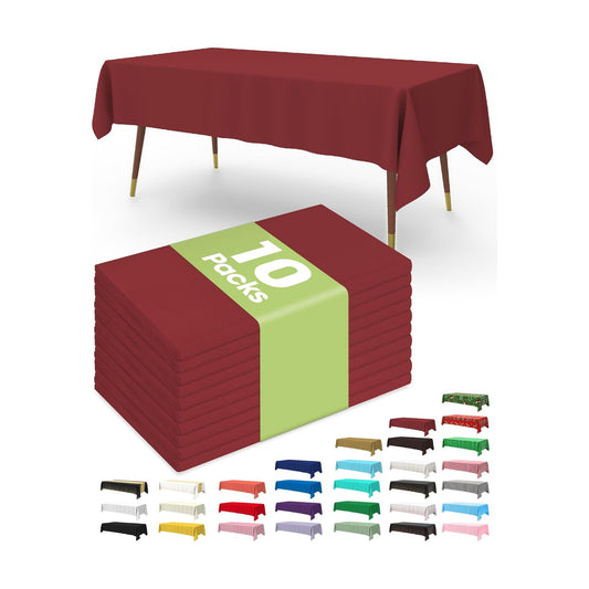 Pureegg Plastic Table Cloth Disposable 54x108 Inch 10 Pack, Burgundy