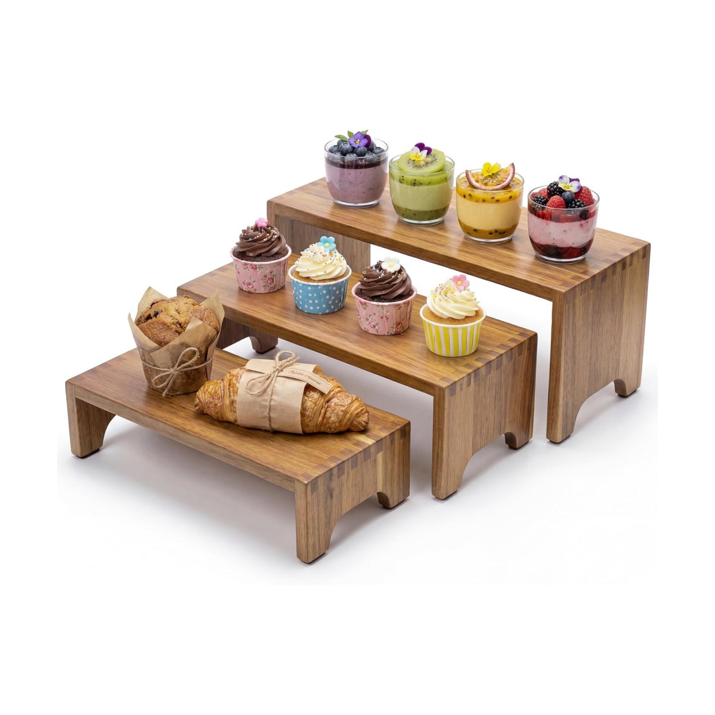 Acacia Wood Risers Display Stands / Set of 3