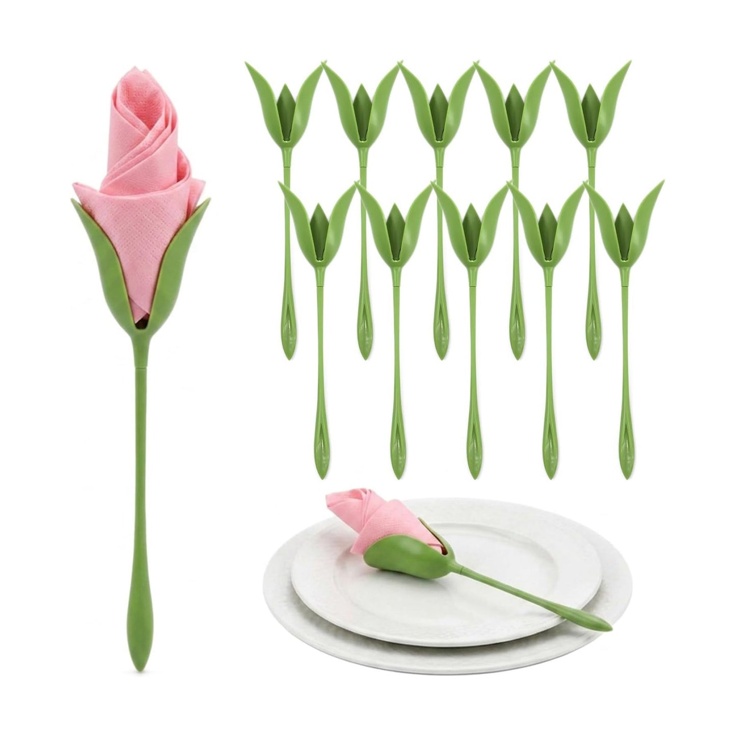 Flower Napkin Holders / Green / Set of 10