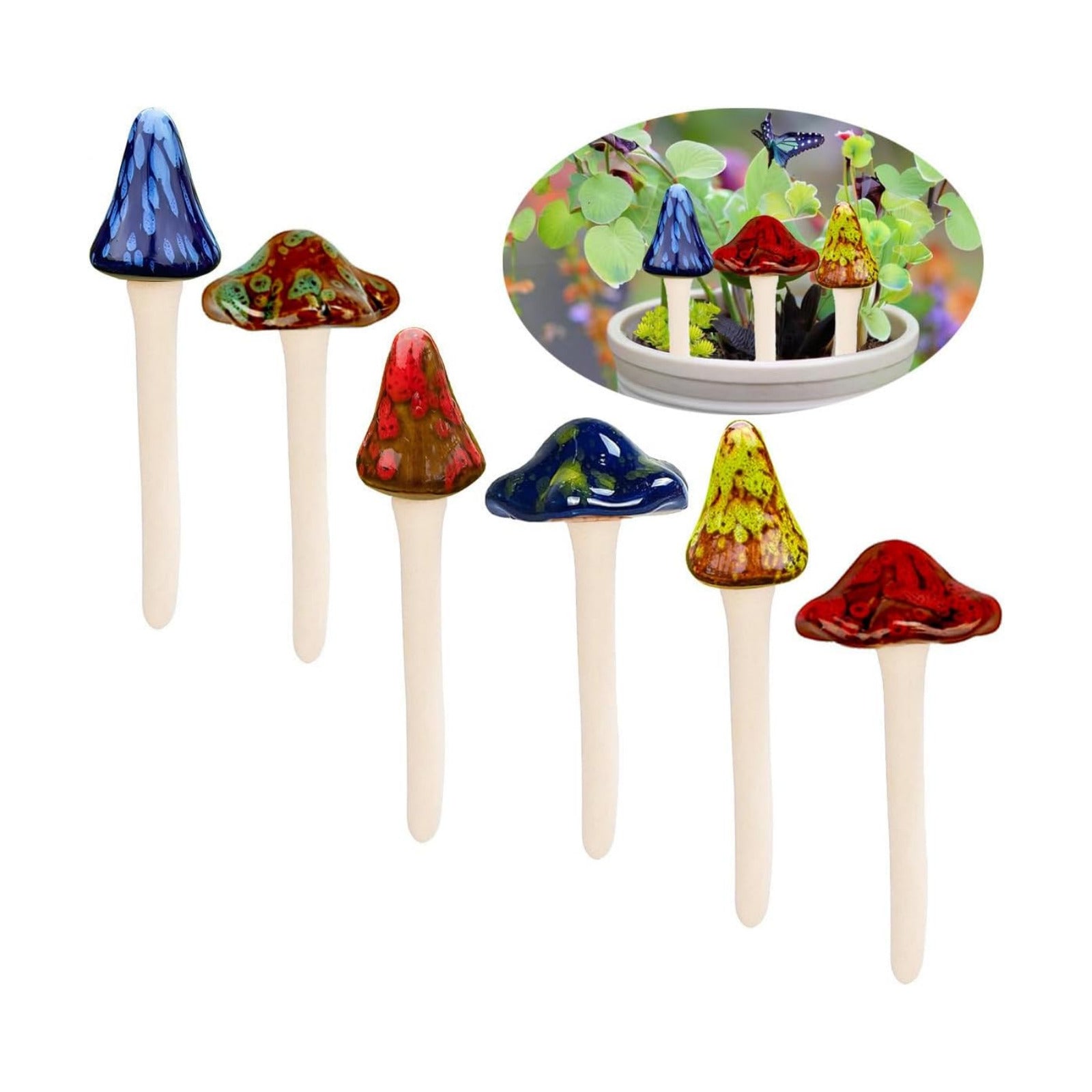 Ceramic Mushrooms / Mushroom Decor / 5 Inch / Set of 6