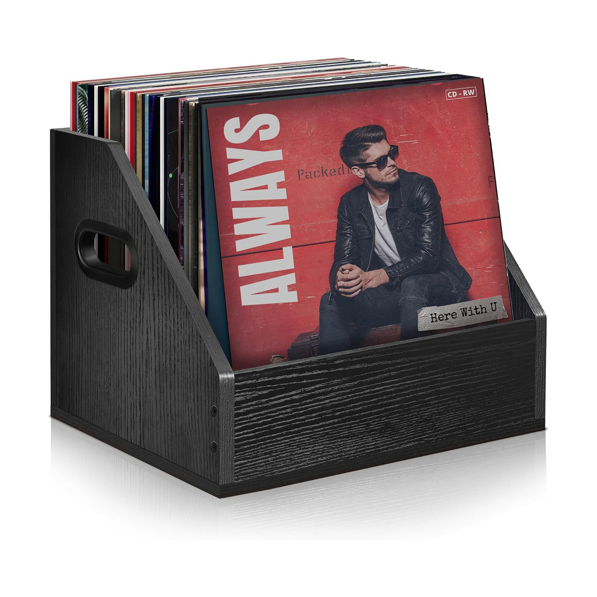 Vinyl Record Storage, Wooden Record Crate Box Case, Vinyl Album Storage Record Holder Holds up to 60+ Records, Desktop