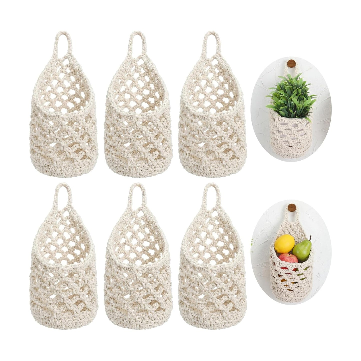 Macrame Plant Hangers / Beige / 5 Inch / Set of 6