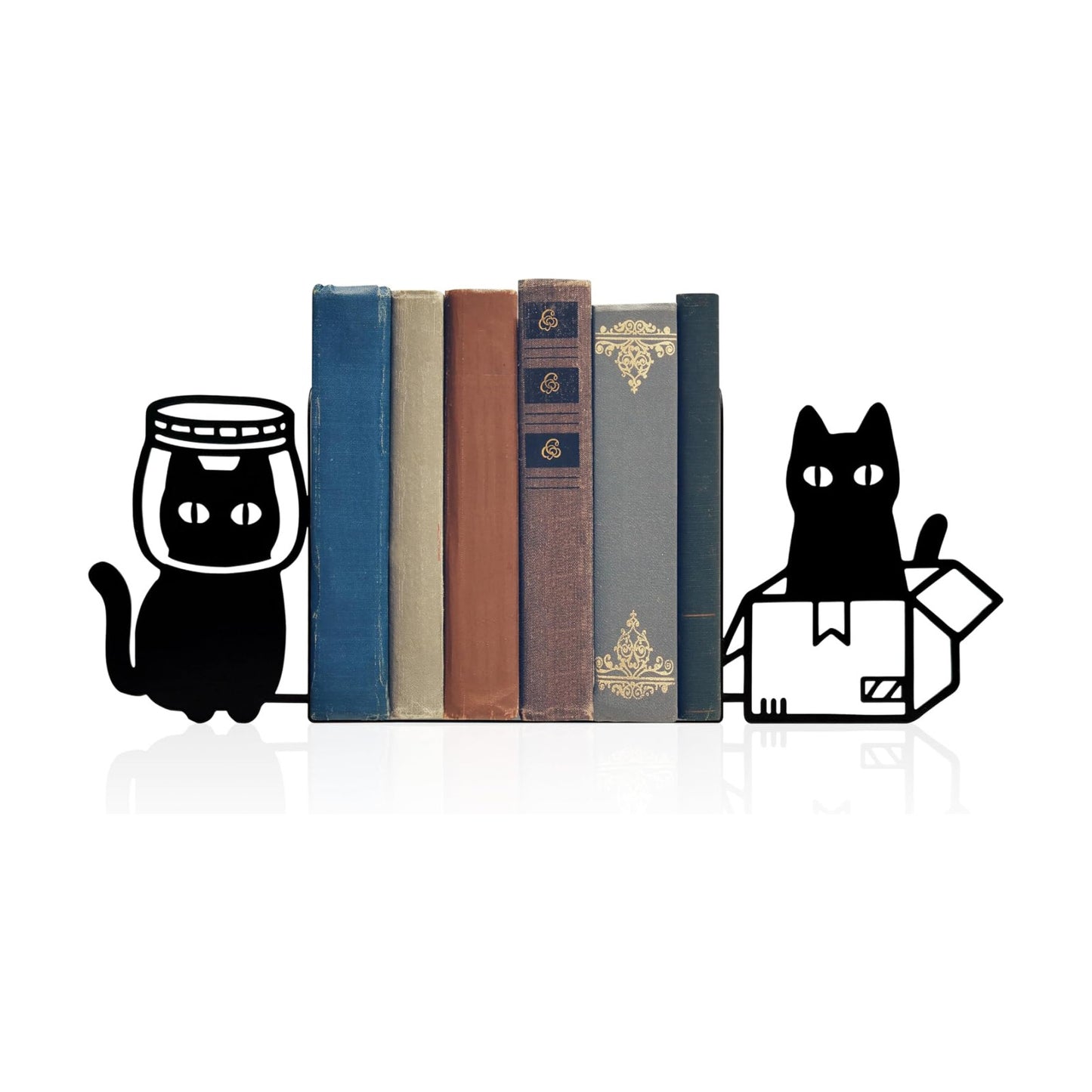 Cat Bookends Decorative Metal Book Ends Funny Bookends / Black