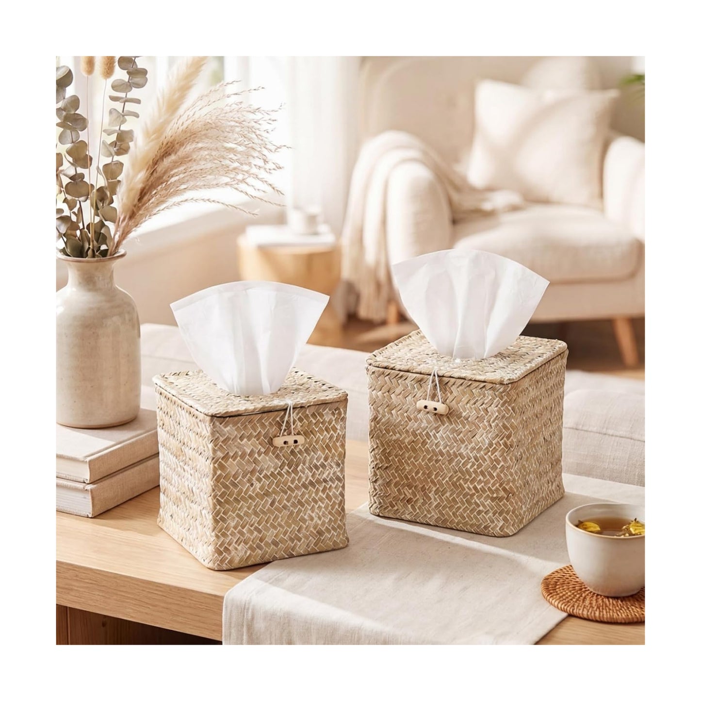 Tissue Box Cover Square Seagrass Tissue Box / Natural / Boho / Seaweed / Set of 2