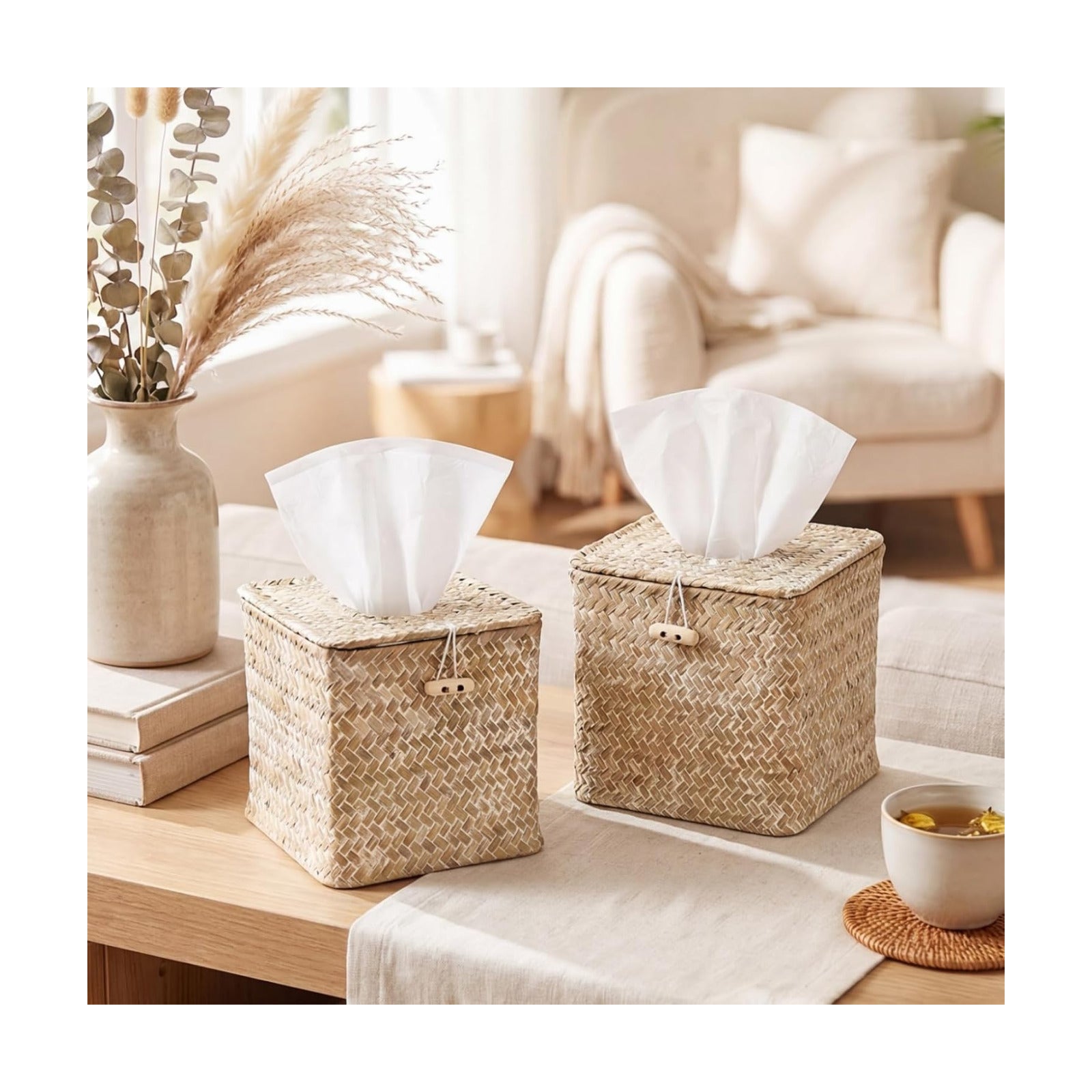 Tissue Box Cover Square Seagrass Tissue Box / Natural / Boho / Seaweed / Set of 2