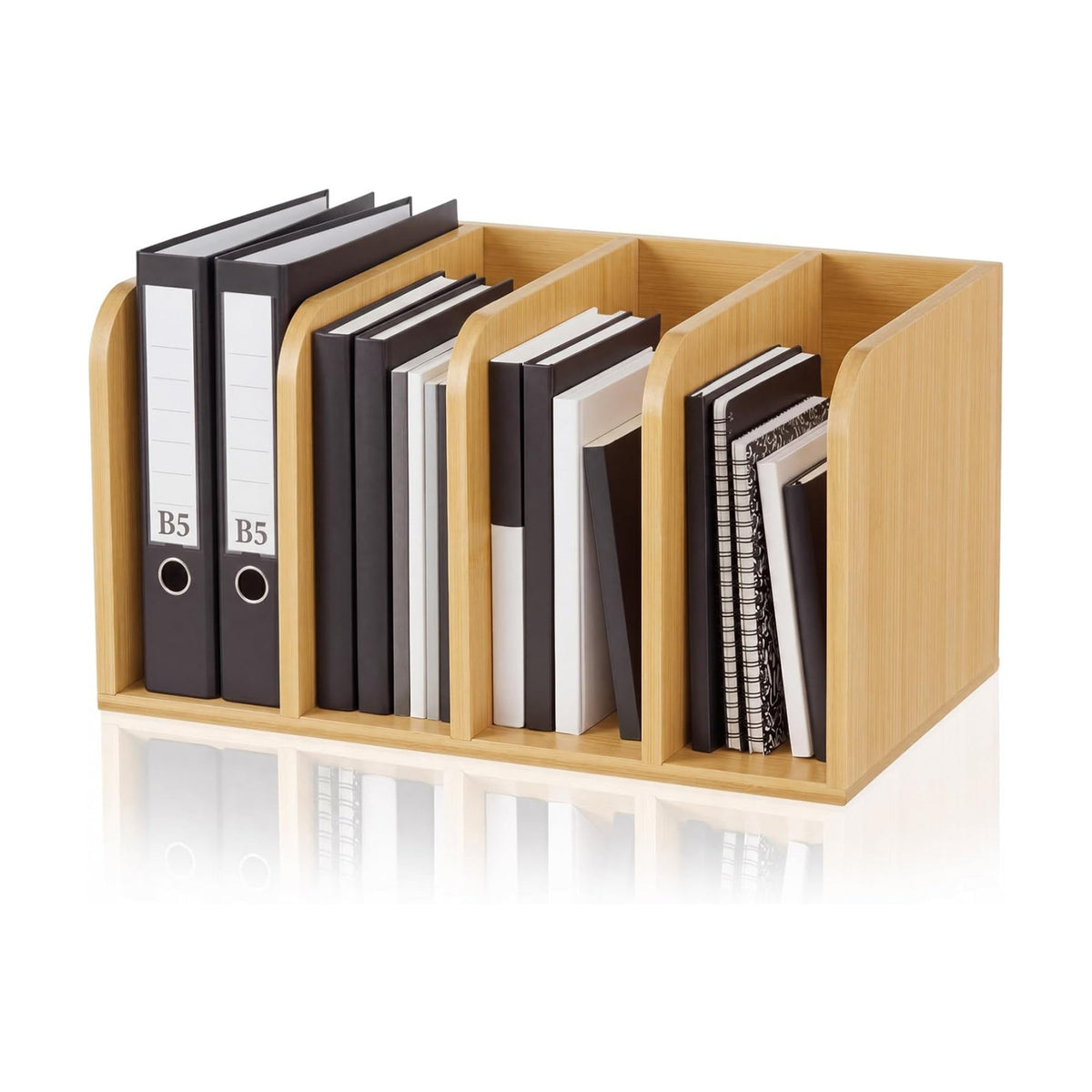 Novabright 4-slot Bamboo Wooden Magazine File Holder Desk Organizer, 4 Vertical Compartments Workspace Sorters for