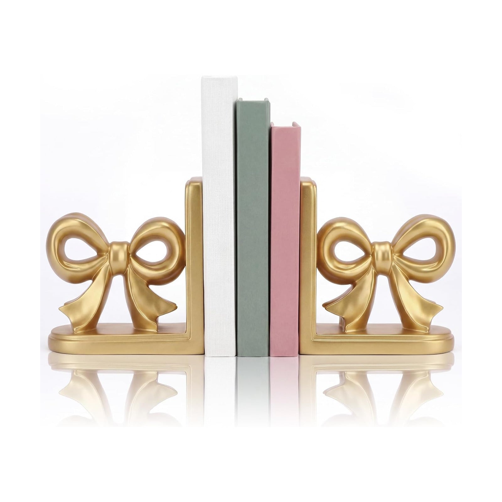 Bow Bookends Resin Bookends Heavy Duty Decorative Book Stand Decor Sculpture / Gold / Set of 2