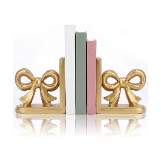 Bow Bookends Resin Bookends Heavy Duty Decorative Book Stand Decor Sculpture / Gold / Set of 2