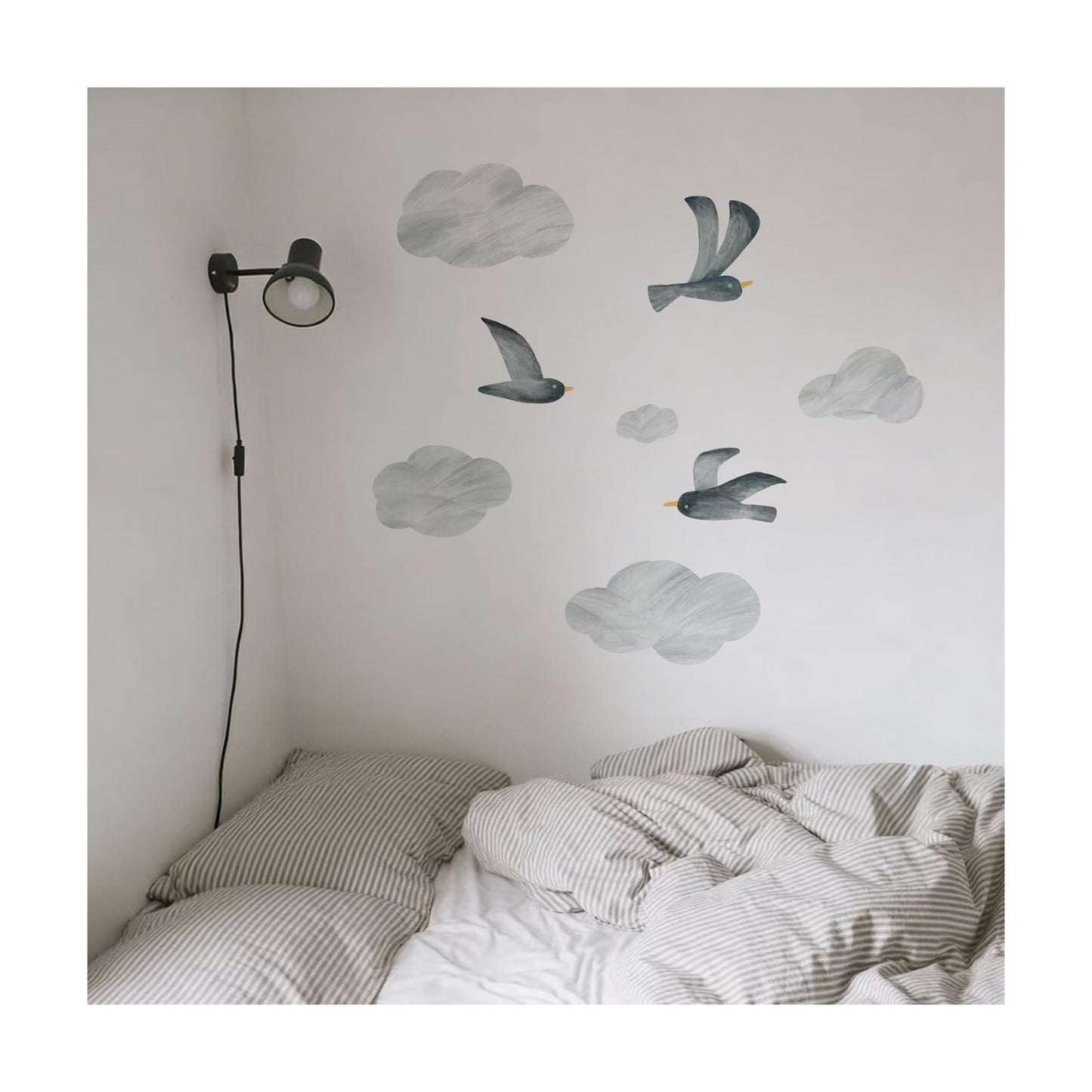 Seagull Wall Decals Self-Adhesive Fabric DIY Clouds Removable Wall Decals / Flying Birds / Set of 16