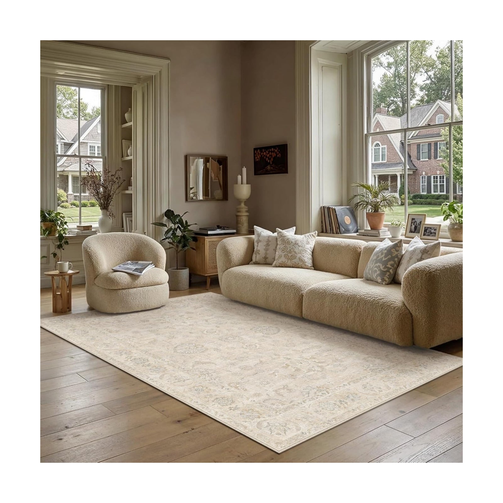 5x7 Light Cream Neutral Area Rug