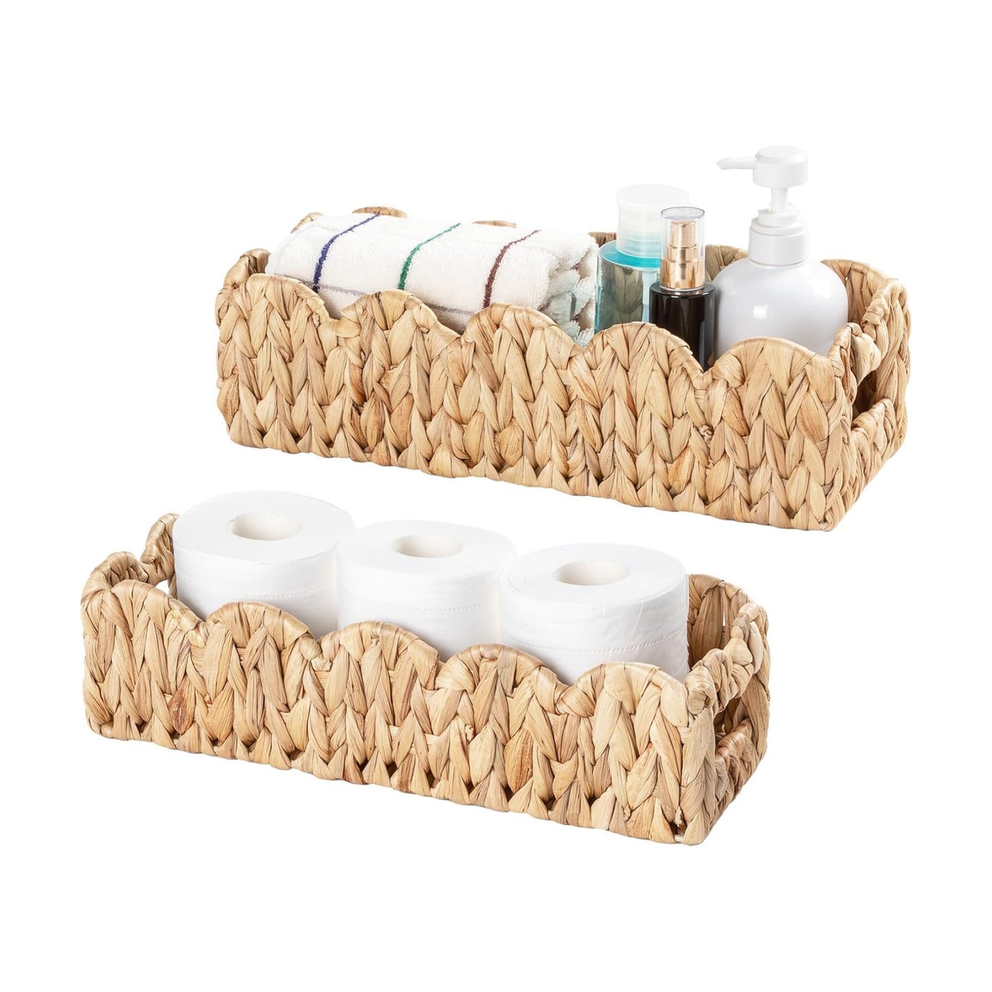 Nesting Scalloped Wicker Basket / Retangle / Set of 2