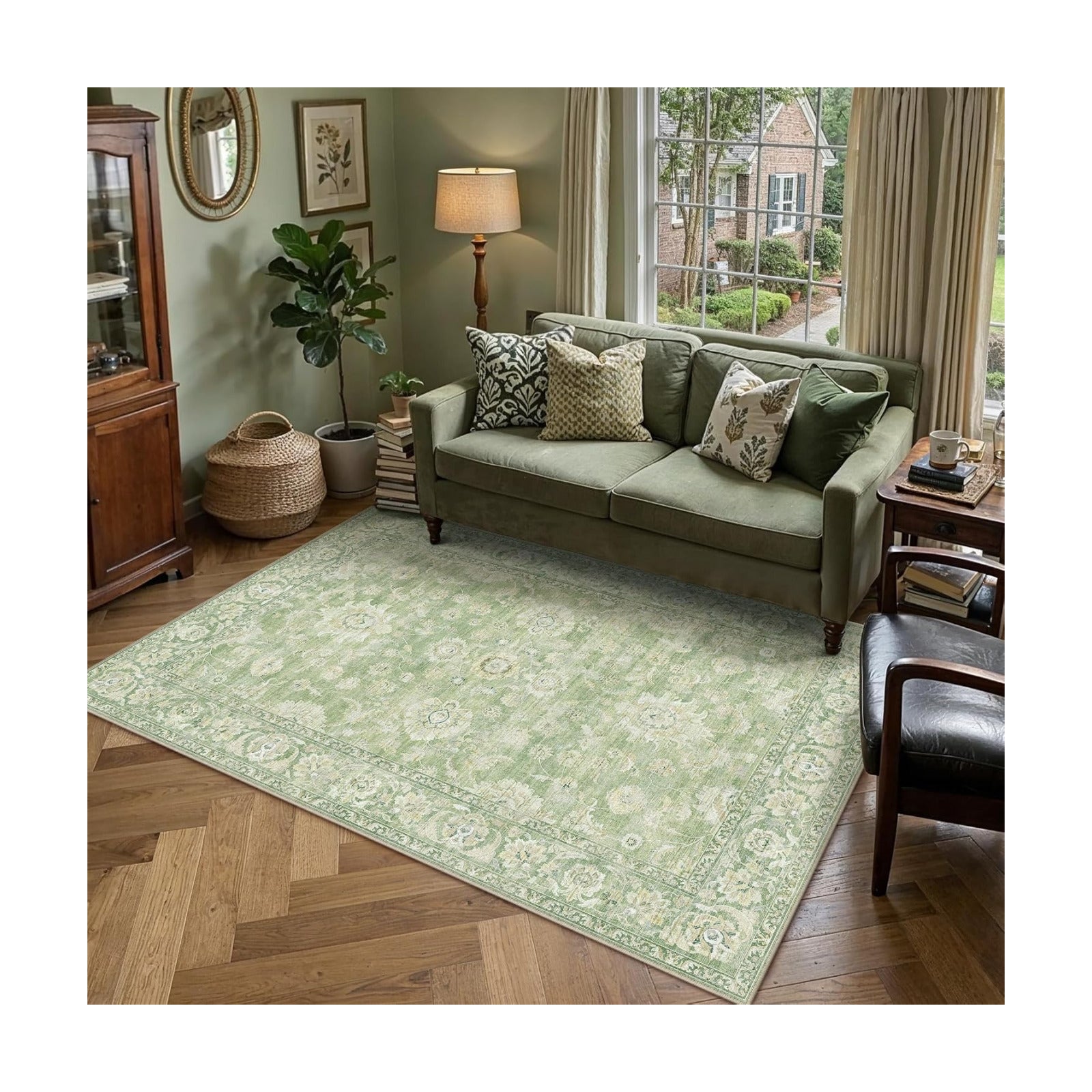 6x9 Green Neutral Area Rug