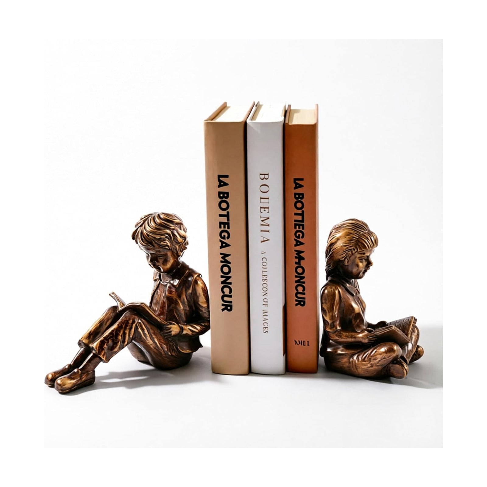 Vintage Resin Children Reading Bookends