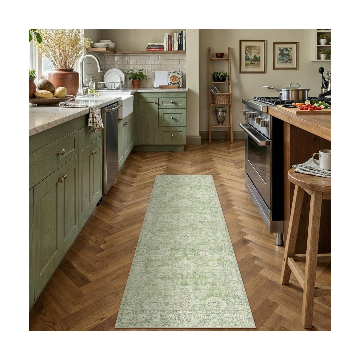 2x6 Green Neutral Runner Rug