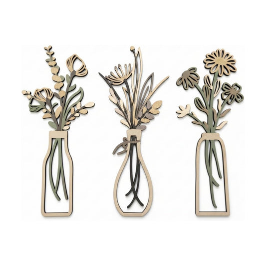 Wooden Flower Wall Art / Gold / Set of 3
