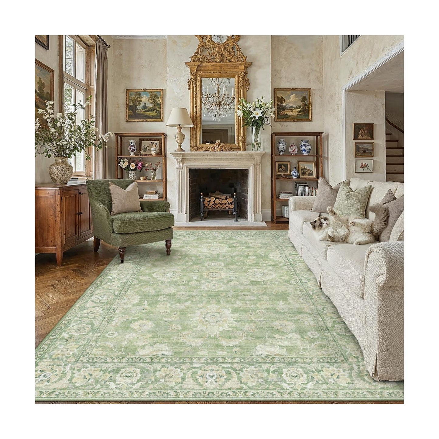 8x10 Green Neutral Area Rug
