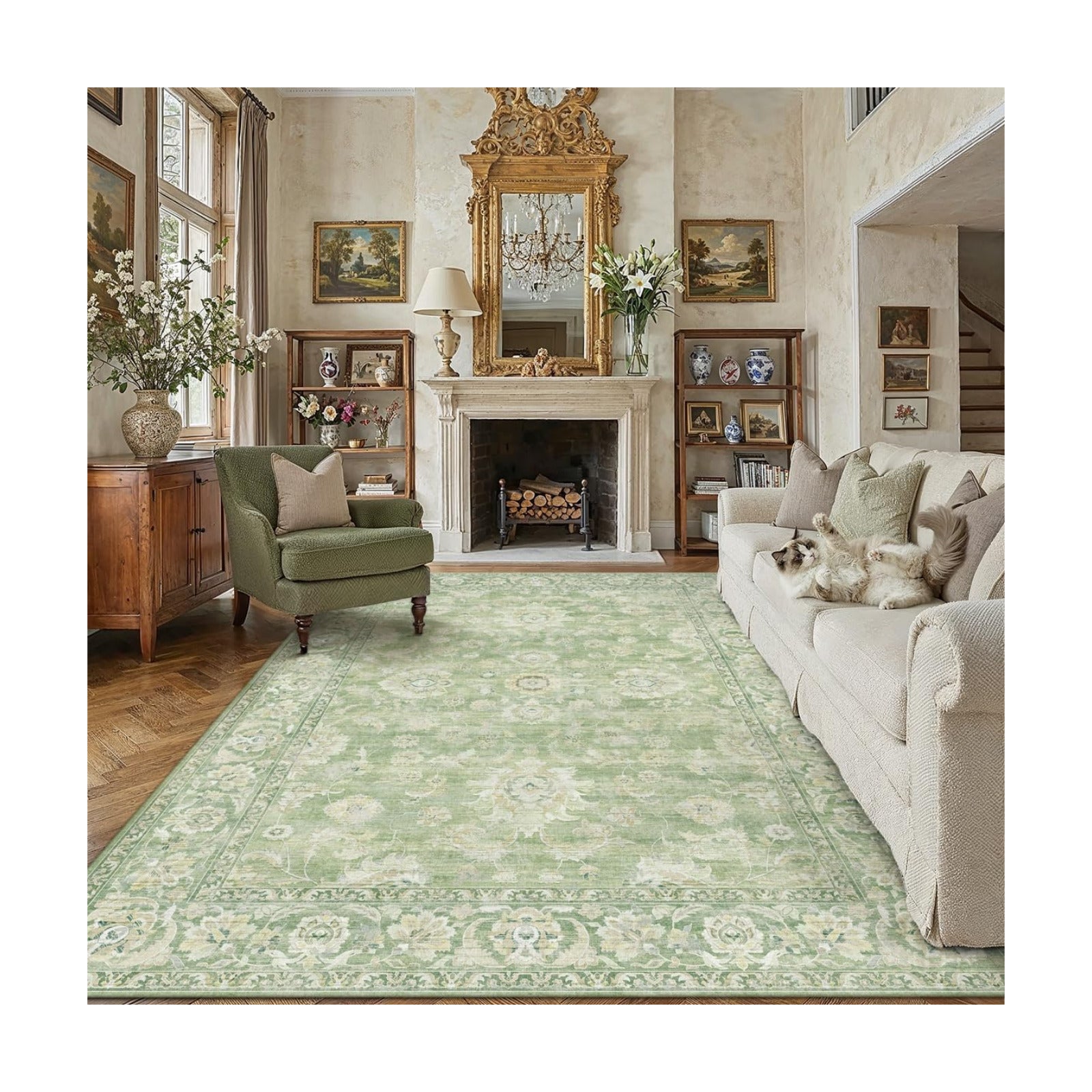 8x10 Green Neutral Area Rug