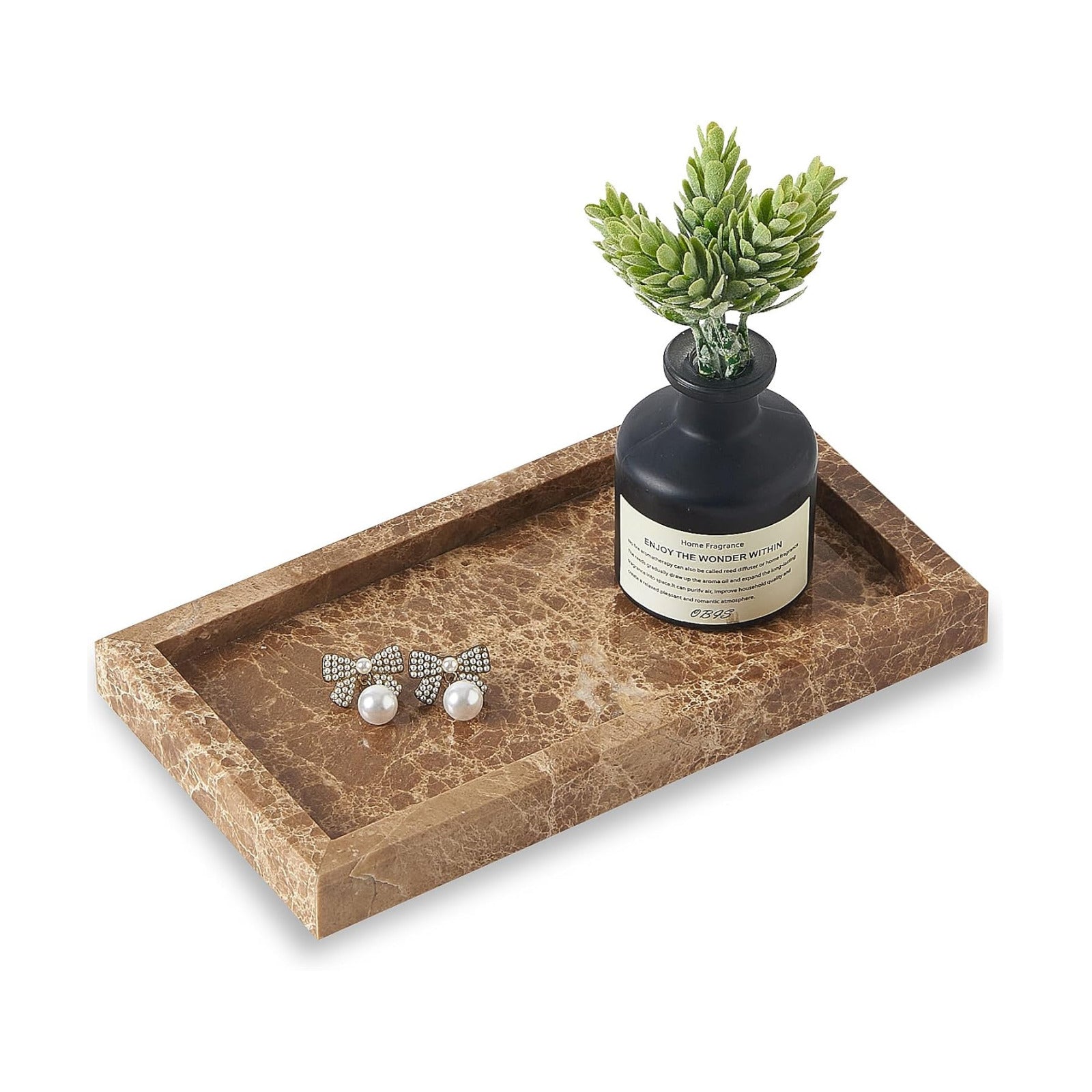 Stone Organizer / Natural Small Marble Vanity Tray / Brown Coffee / 7.9 x 4.3 x 0.8