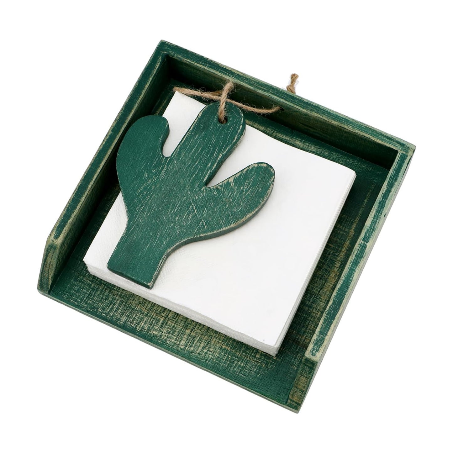 Wooden Lunch Napkin Holder / Green / 7 x 7