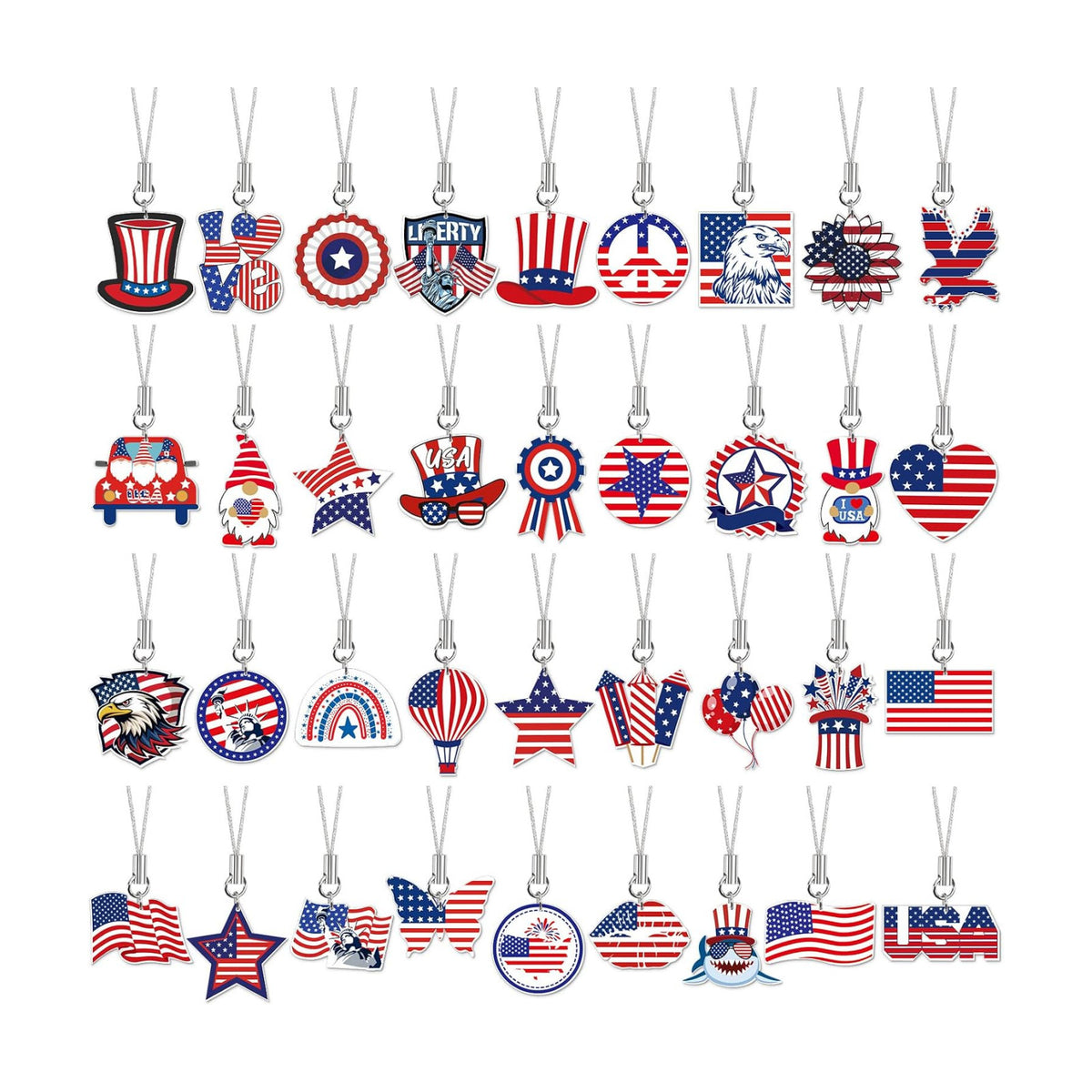 36Pcs Acrylic Patriotic Ornaments, 4th of July Ornaments for Tree