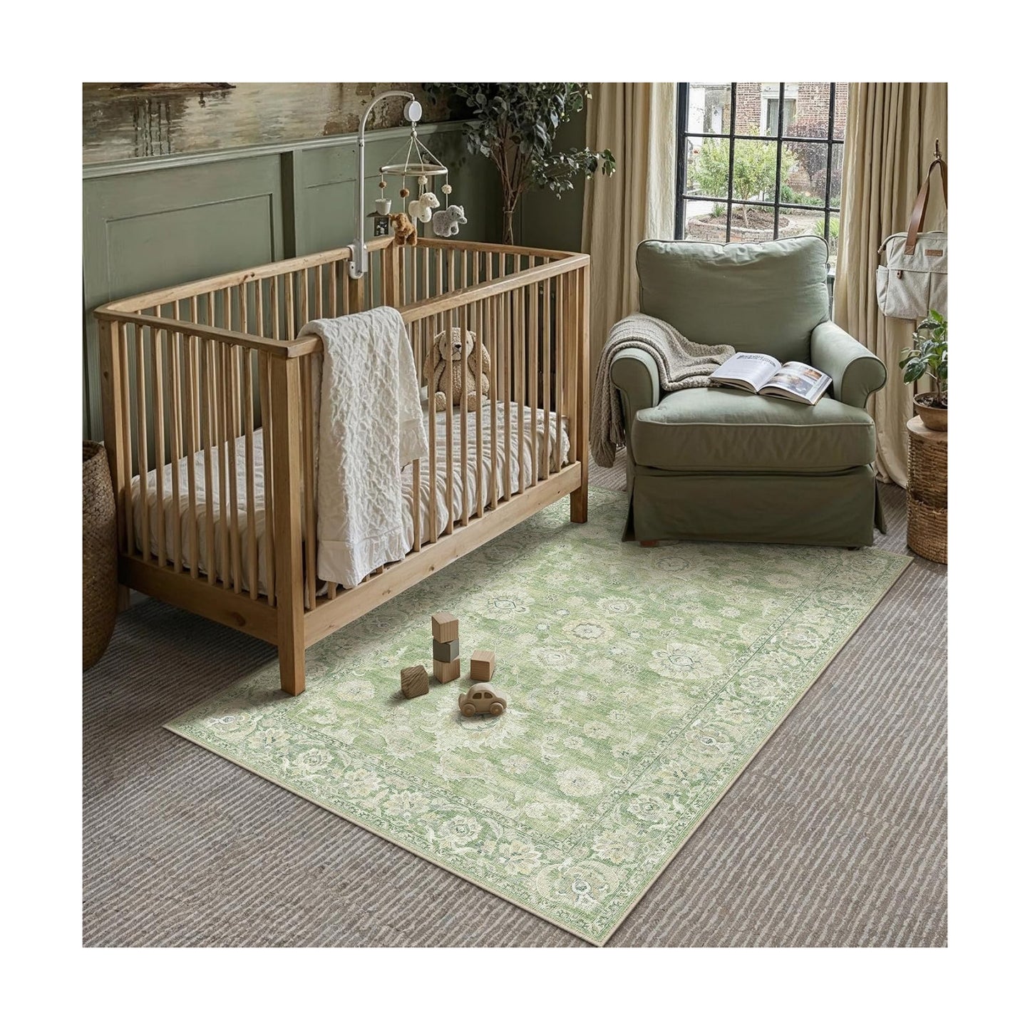 3x5 Green Neutral Area Rug