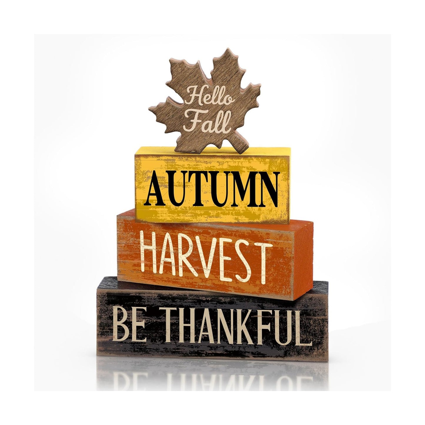Moucuny 4 Pcs Fall Decor Wooden Maple Leaf Thanksgiving Tiered Tray Decor